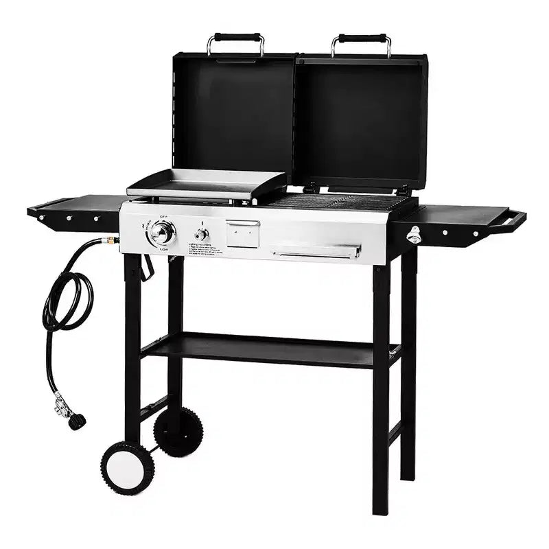 Karl Home 2-in-1 Propane Gas Grill and Charcoal Grill Combo12000BTU Flat Top Griddle & Charcoal BBQ Grill with Lid