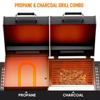 Barbecue Karl Home 2-en-1 à gaz propane et charbon de bois, plaque de cuisson plate de 12 000 BTU et barbecue au charbon de bois avec couvercle