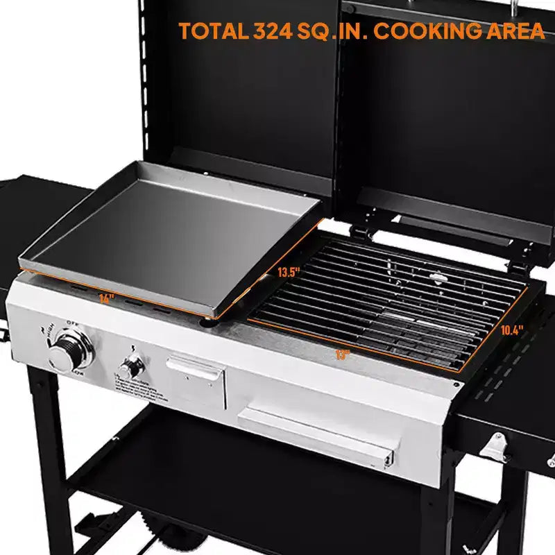 Barbecue Karl Home 2-en-1 à gaz propane et charbon de bois, plaque de cuisson plate de 12 000 BTU et barbecue au charbon de bois avec couvercle