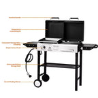 Barbecue Karl Home 2-en-1 à gaz propane et charbon de bois, plaque de cuisson plate de 12 000 BTU et barbecue au charbon de bois avec couvercle