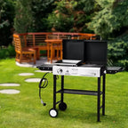 Barbecue Karl Home 2-en-1 à gaz propane et charbon de bois, plaque de cuisson plate de 12 000 BTU et barbecue au charbon de bois avec couvercle