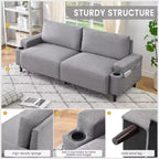 Sofa Couch for Living Room, Modern 2-Seater Deep Seating with Wood Leg, Storage Bag and Cup Holders, Upholstered Couches for Bedroom, Apartment
