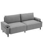 Sofa Couch for Living Room, Modern 2-Seater Deep Seating with Wood Leg, Storage Bag and Cup Holders, Upholstered Couches for Bedroom, Apartment