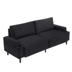 Sofa Couch for Living Room, Modern 2-Seater Deep Seating with Wood Leg, Storage Bag and Cup Holders, Upholstered Couches for Bedroom, Apartment