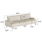 Luck Live Modern 86.61 Fabric Sofa with Down Back Cushions, Foam Seat, Solid Wood Frame & Metal Legs