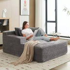 Acekool Oversized Corduroy Chaise Lounge Chair, Grey 67x50 Deep Seat Cloud Sleeper Couch Sofa Bed, No Assembly Floor Sofa for Living Room Bedroom