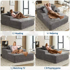 Acekool Oversized Corduroy Chaise Lounge Chair, Grey 67x50 Deep Seat Cloud Sleeper Couch Sofa Bed, No Assembly Floor Sofa for Living Room Bedroom