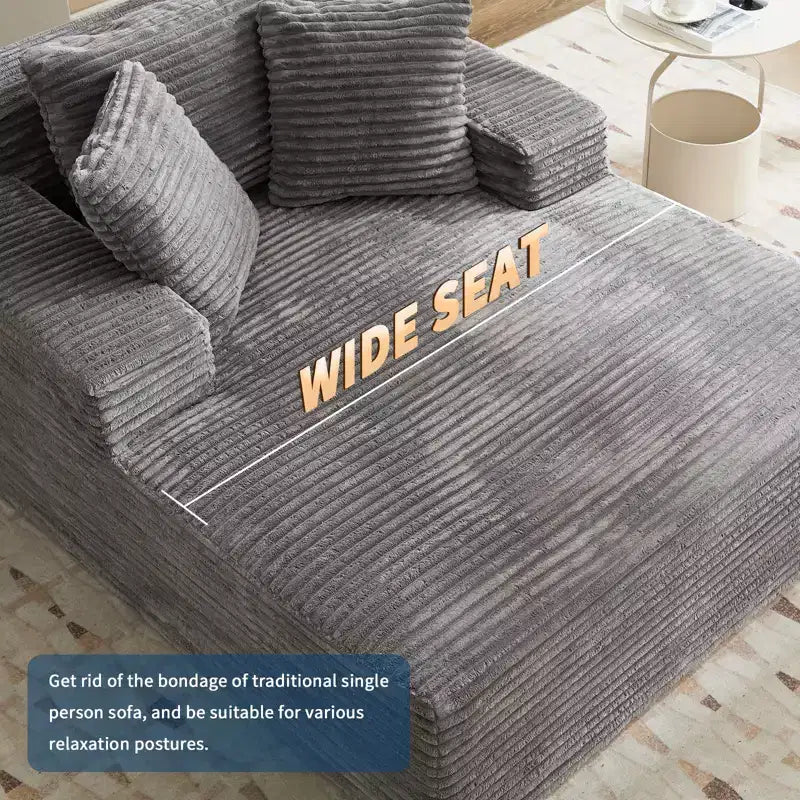Acekool Oversized Corduroy Chaise Lounge Chair, Grey 67x50 Deep Seat Cloud Sleeper Couch Sofa Bed, No Assembly Floor Sofa for Living Room Bedroom