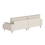 Canapé en tissu moderne Luck Live 86.61, coussins en plumes, assise en mousse haute densité, cadre en bois massif, pieds en métal