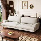 Canapé en tissu moderne Luck Live 86.61, coussins en plumes, assise en mousse haute densité, cadre en bois massif, pieds en métal