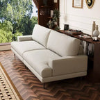 Canapé en tissu moderne Luck Live 86.61, coussins en plumes, assise en mousse haute densité, cadre en bois massif, pieds en métal