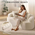 KERDOM Curved Back Teddy Bear Fabric Sofa with Comfy Seat Cushion and 3 pillows, Suitable For Living room