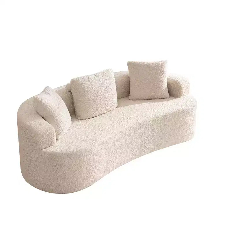 KERDOM Curved Back Teddy Bear Fabric Sofa with Comfy Seat Cushion and 3 pillows, Suitable For Living room