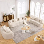 KERDOM Curved Back Teddy Bear Fabric Sofa with Comfy Seat Cushion and 3 pillows, Suitable For Living room