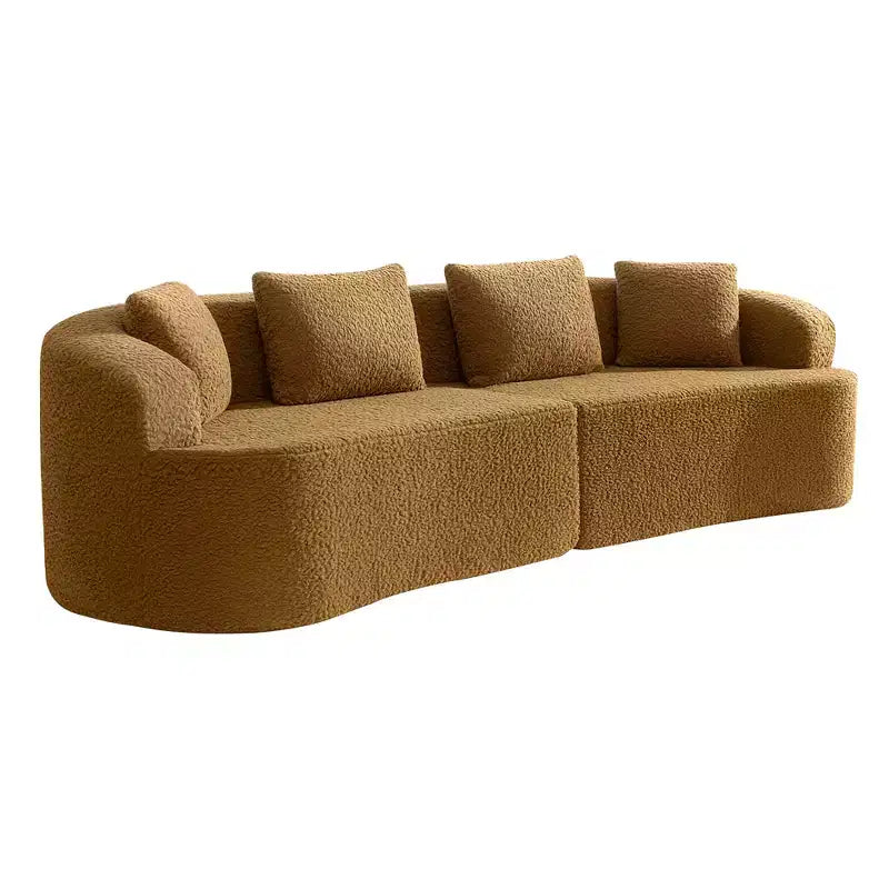 KERDOM Curved Back Teddy Bear Fabric Sofa with Comfy Seat Cushion and 3 pillows, Suitable For Living room