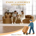 KERDOM Curved Back Teddy Bear Fabric Sofa with Comfy Seat Cushion and 3 pillows, Suitable For Living room