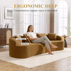 KERDOM Curved Back Teddy Bear Fabric Sofa with Comfy Seat Cushion and 3 pillows, Suitable For Living room