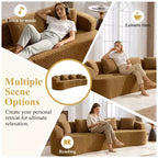 KERDOM Curved Back Teddy Bear Fabric Sofa with Comfy Seat Cushion and 3 pillows, Suitable For Living room