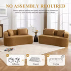 KERDOM Curved Back Teddy Bear Fabric Sofa with Comfy Seat Cushion and 3 pillows, Suitable For Living room