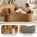KERDOM Curved Back Teddy Bear Fabric Sofa with Comfy Seat Cushion and 3 pillows, Suitable For Living room