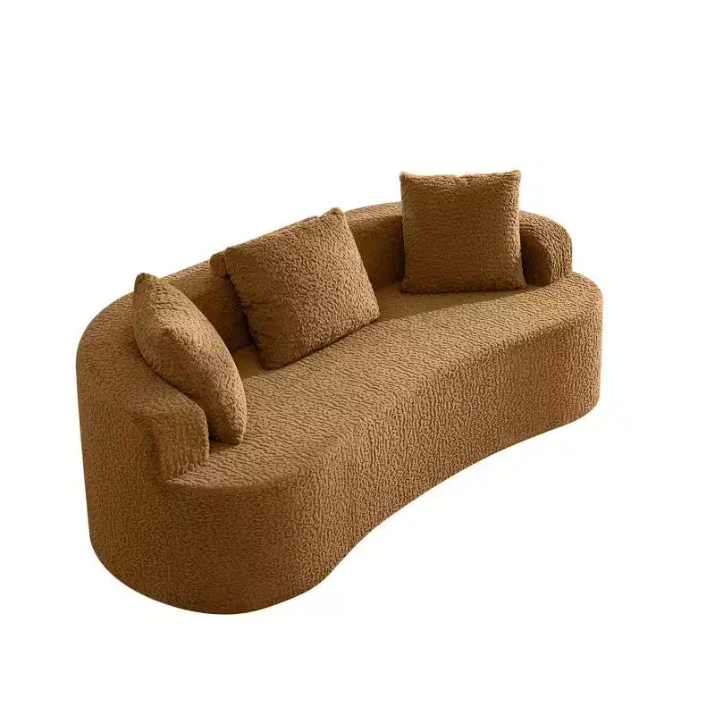 KERDOM Curved Back Teddy Bear Fabric Sofa with Comfy Seat Cushion and 3 pillows, Suitable For Living room