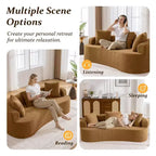 KERDOM Curved Back Teddy Bear Fabric Sofa with Comfy Seat Cushion and 3 pillows, Suitable For Living room