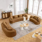 KERDOM Curved Back Teddy Bear Fabric Sofa with Comfy Seat Cushion and 3 pillows, Suitable For Living room