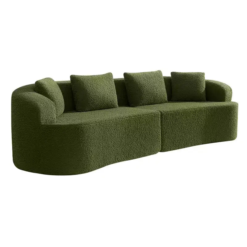 KERDOM Curved Back Teddy Bear Fabric Sofa with Comfy Seat Cushion and 3 pillows, Suitable For Living room