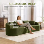 KERDOM Curved Back Teddy Bear Fabric Sofa with Comfy Seat Cushion and 3 pillows, Suitable For Living room
