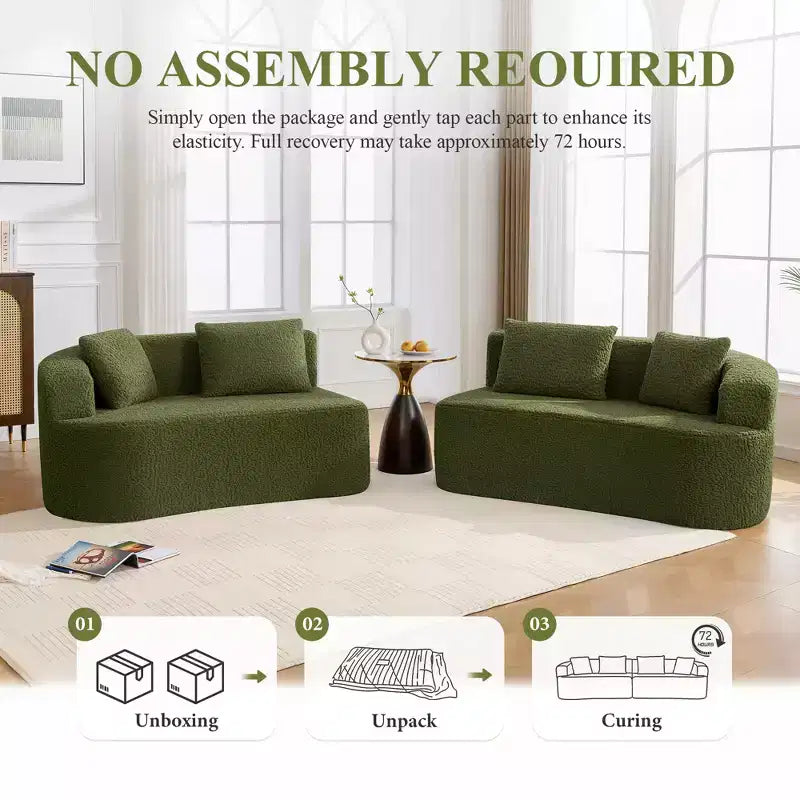 KERDOM Curved Back Teddy Bear Fabric Sofa with Comfy Seat Cushion and 3 pillows, Suitable For Living room
