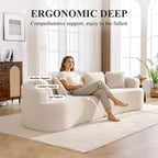 KERDOM Curved Back Teddy Bear Fabric Sofa with Comfy Seat Cushion and 3 pillows, Suitable For Living room