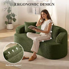 KERDOM Curved Back Teddy Bear Fabric Sofa with Comfy Seat Cushion and 3 pillows, Suitable For Living room