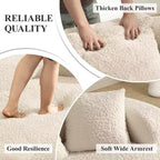 KERDOM Curved Back Teddy Bear Fabric Sofa with Comfy Seat Cushion and 3 pillows, Suitable For Living room