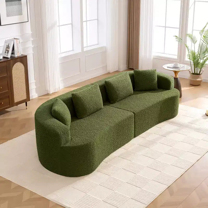 KERDOM Curved Back Teddy Bear Fabric Sofa with Comfy Seat Cushion and 3 pillows, Suitable For Living room