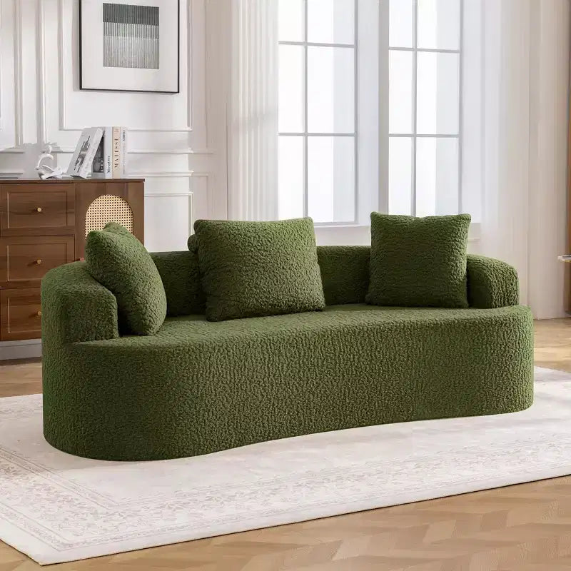 KERDOM Curved Back Teddy Bear Fabric Sofa with Comfy Seat Cushion and 3 pillows, Suitable For Living room