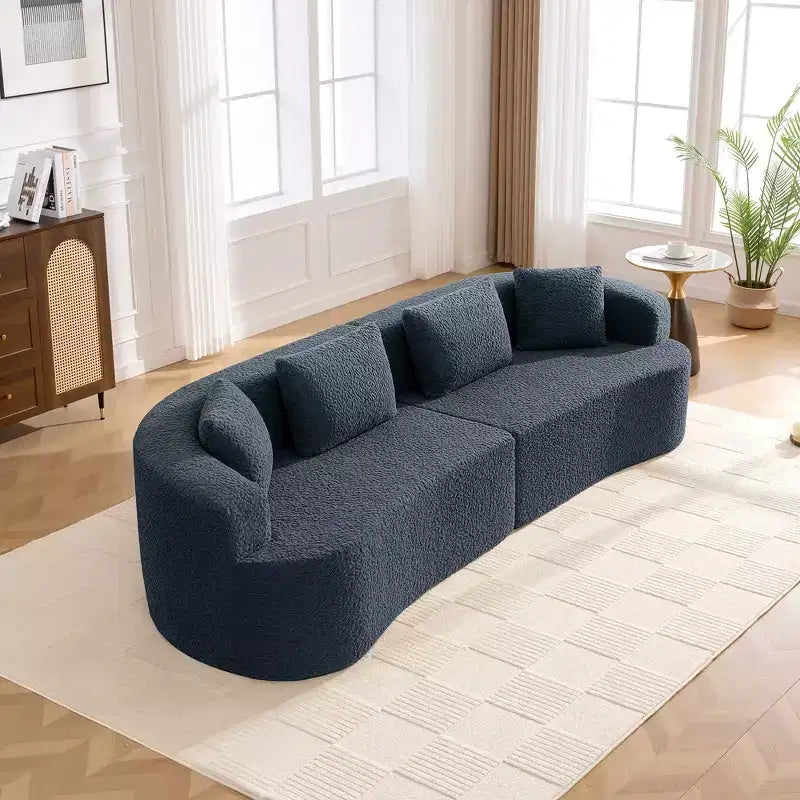 KERDOM Curved Back Teddy Bear Fabric Sofa with Comfy Seat Cushion and 3 pillows, Suitable For Living room