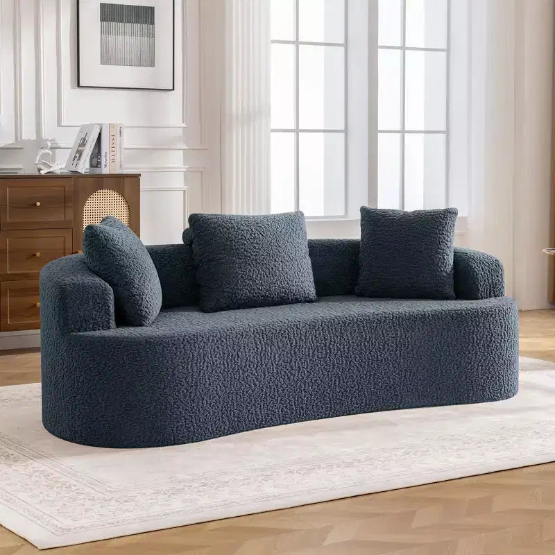 KERDOM Curved Back Teddy Bear Fabric Sofa with Comfy Seat Cushion and 3 pillows, Suitable For Living room