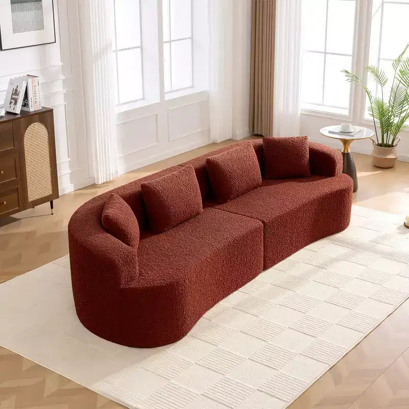 KERDOM Curved Back Teddy Bear Fabric Sofa with Comfy Seat Cushion and 3 pillows, Suitable For Living room