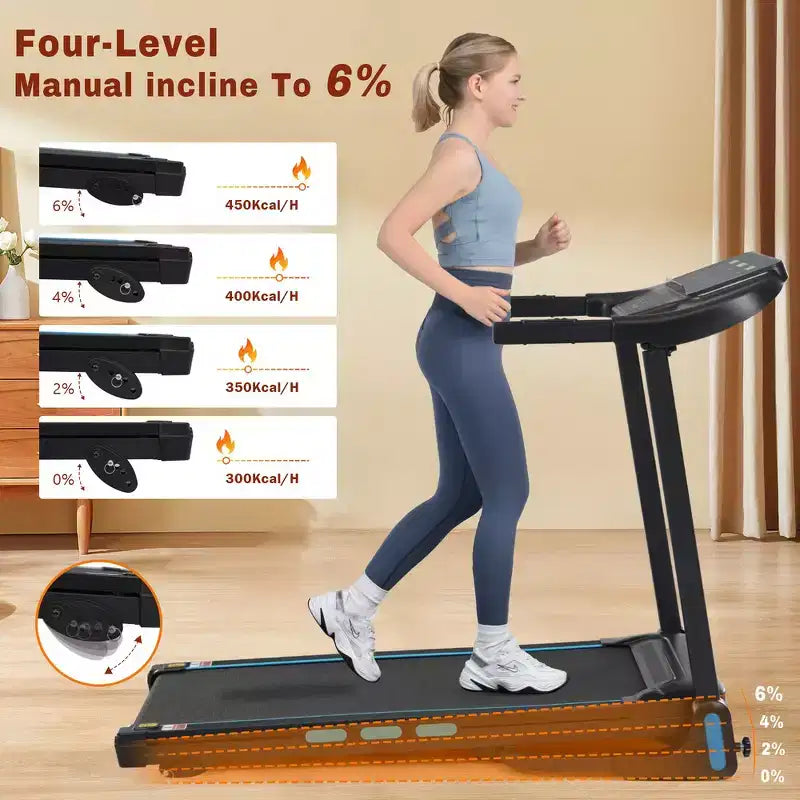 Tapis de course pliable Whisen, tapis de course à domicile avec inclinaison, capacité de poids de 159 kg - Noir