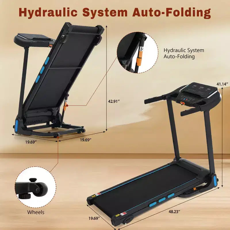 Tapis de course pliable Whisen, tapis de course à domicile avec inclinaison, capacité de poids de 159 kg - Noir