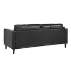 Whisen PU Leather 3-Seat Sofa, Mid-Century Modern Sofa Couch with Tufted Design, Solid Wood Legs, 2 Bolster Pillows