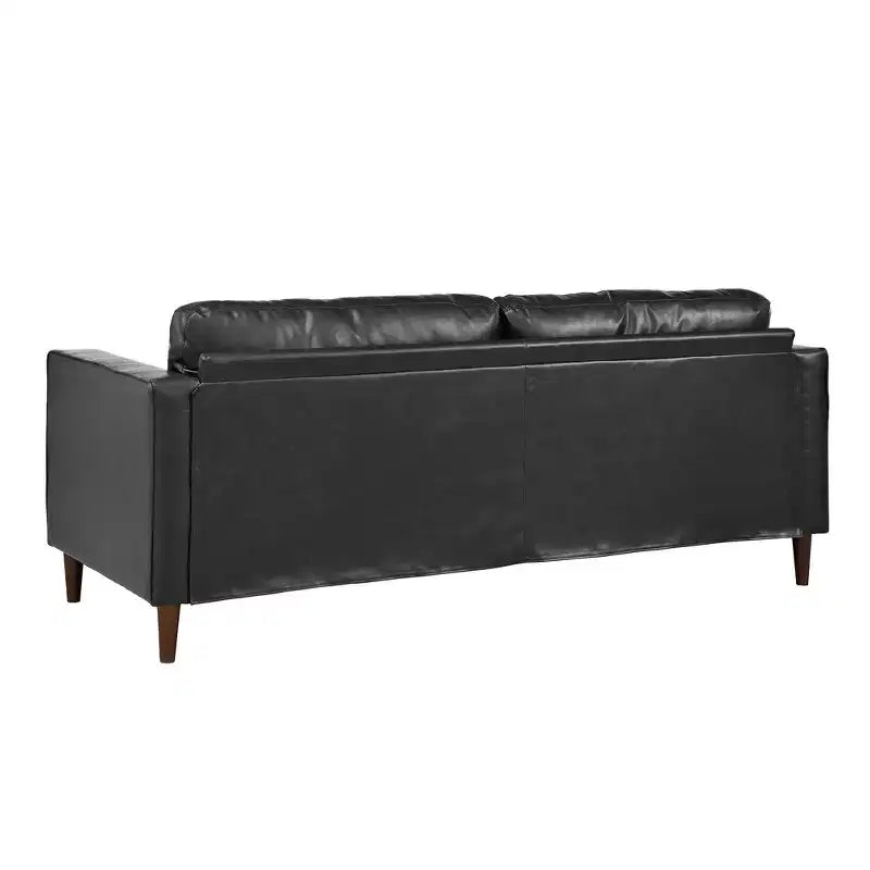 Whisen PU Leather 3-Seat Sofa, Mid-Century Modern Sofa Couch with Tufted Design, Solid Wood Legs, 2 Bolster Pillows