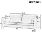 Whisen PU Leather 3-Seat Sofa, Mid-Century Modern Sofa Couch with Tufted Design, Solid Wood Legs, 2 Bolster Pillows
