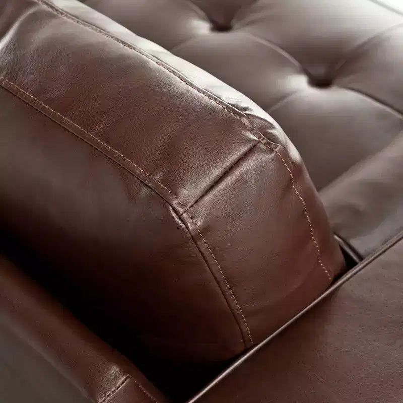 Whisen PU Leather 3-Seat Sofa, Mid-Century Modern Sofa Couch with Tufted Design, Solid Wood Legs, 2 Bolster Pillows