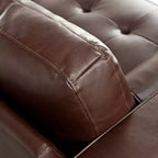 Whisen PU Leather 3-Seat Sofa, Mid-Century Modern Sofa Couch with Tufted Design, Solid Wood Legs, 2 Bolster Pillows