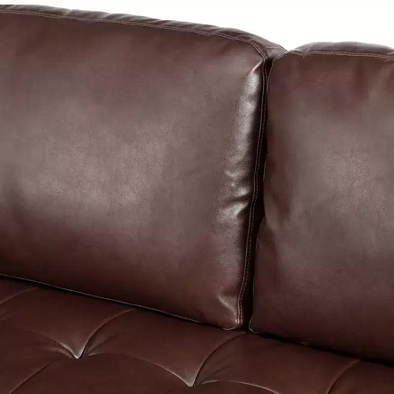 Whisen PU Leather 3-Seat Sofa, Mid-Century Modern Sofa Couch with Tufted Design, Solid Wood Legs, 2 Bolster Pillows