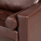 Whisen PU Leather 3-Seat Sofa, Mid-Century Modern Sofa Couch with Tufted Design, Solid Wood Legs, 2 Bolster Pillows