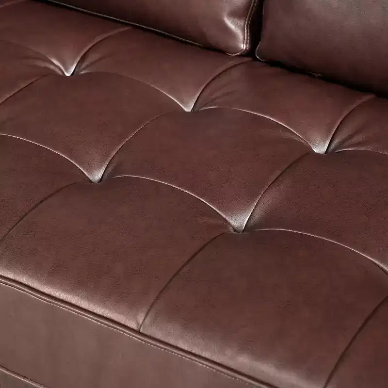 Whisen PU Leather 3-Seat Sofa, Mid-Century Modern Sofa Couch with Tufted Design, Solid Wood Legs, 2 Bolster Pillows