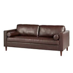 Whisen PU Leather 3-Seat Sofa, Mid-Century Modern Sofa Couch with Tufted Design, Solid Wood Legs, 2 Bolster Pillows