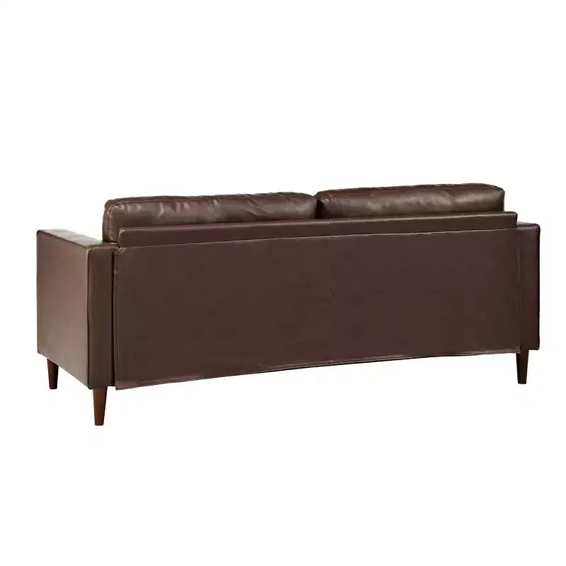 Whisen PU Leather 3-Seat Sofa, Mid-Century Modern Sofa Couch with Tufted Design, Solid Wood Legs, 2 Bolster Pillows